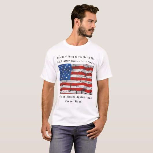 Een Nation Divided-GOD BLESS AMERICA in blauwe let T-shirt (Voorkant volledig)