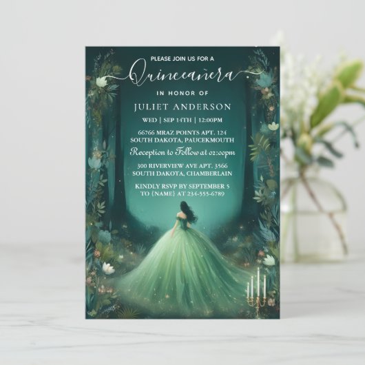 Een Natuur Tree Witch Enchanted Forest Quinceanera Kaart (Staand voorkant)