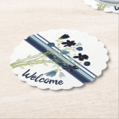 Een Navy Blue Floral Kartonnen Onderzetters (Gekanteld)