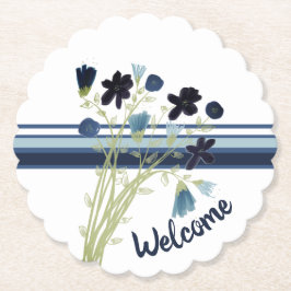 Een Navy Blue Floral Kartonnen Onderzetters