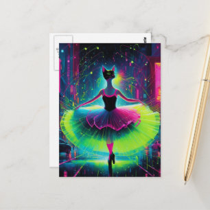 Een neon ballettenkat in de cyberpunk stad briefkaart
