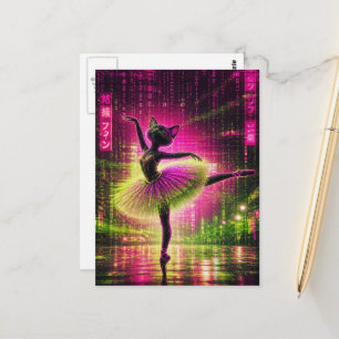 Een neon ballettenkat in de cyberpunk stad briefkaart