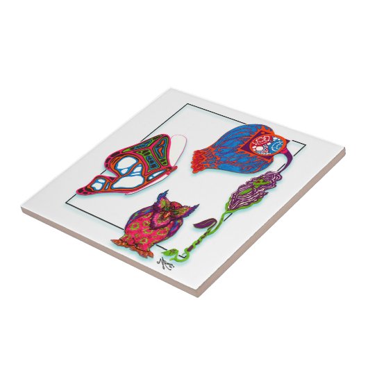 Een Neon Doodle Tile Tegeltje (Zijkant)