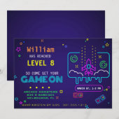 Een Neon Retro Gaming Kids Verjaardagsfeestje Kaart (Voorkant / Achterkant)