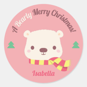 Een net niet kerstgroet met een berenjoke ronde sticker