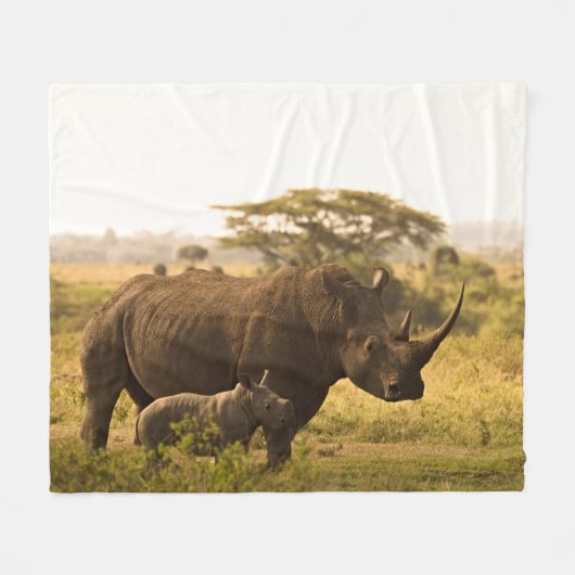 Een neushoorn met haar baby fleece deken (Voorkant (Horizontaal))