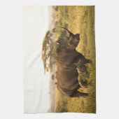 Een neushoorn met haar baby theedoek (Verticaal)