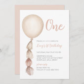 Een neutrale Boho Balloon eerste verjaardag uitnod Kaart (Voorkant / Achterkant)