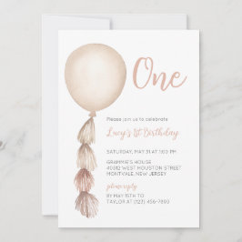 Een neutrale Boho Balloon eerste verjaardag uitnod Kaart