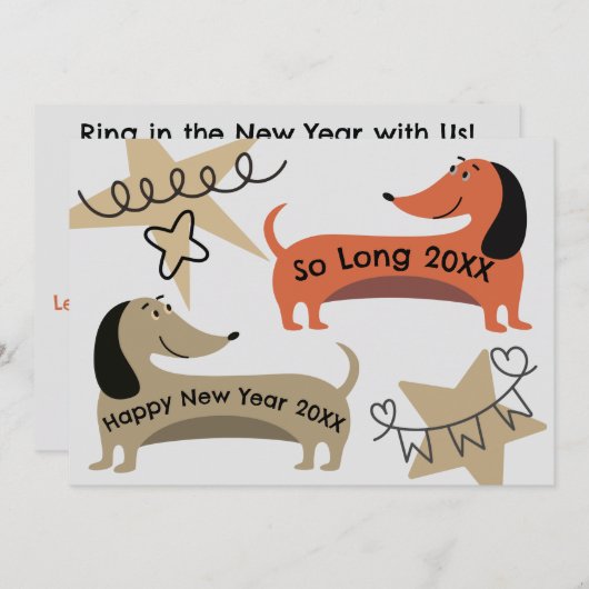 Een New Years Eve Party Teckel Honden Fun Quirky Kaart (Voorkant / Achterkant)