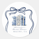 Een nieuw Chapter Blue Bow Vrijgezellenfeest Ronde Sticker (Voorkant)