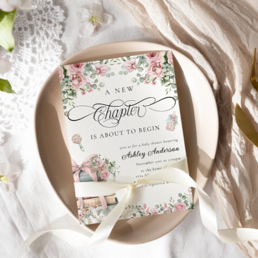 Een nieuw Chapter Pink Bow Floral Baby shower Kaart
