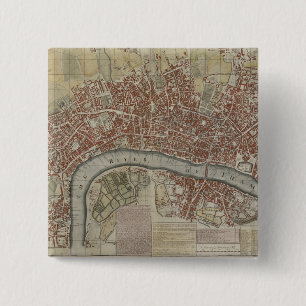 Een nieuw en concreet plan van de steden Londen en Vierkante Button 5,1 Cm
