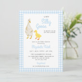 Een nieuw Gekke Goose Blue Gingham Baby shower Kaart (Staand voorkant)