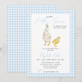 Een nieuw Gekke Goose Blue Gingham Baby shower Kaart (Voorkant / Achterkant)