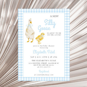 Een nieuw Gekke Goose Blue Gingham Baby shower Kaart