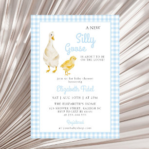 Een nieuw Gekke Goose Blue Gingham Baby shower Kaart