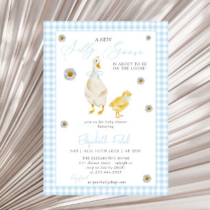Een nieuw Gekke Goose Blue Gingham Baby shower Kaart