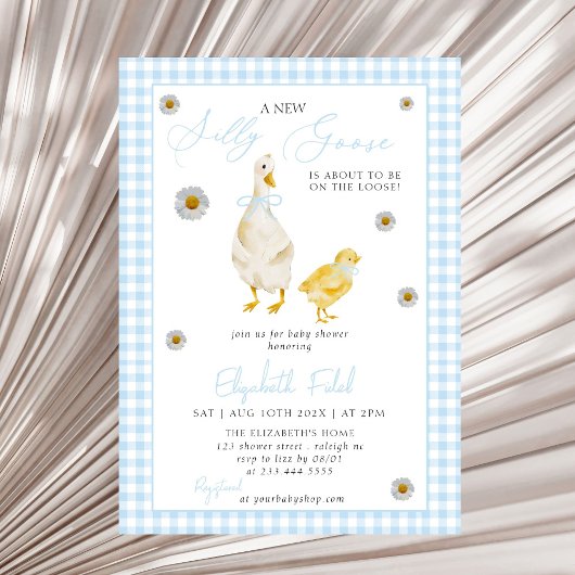 Een nieuw Gekke Goose Blue Gingham Baby shower Kaart