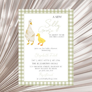 Een nieuw Gekke Goose Green Gingham Baby shower Kaart