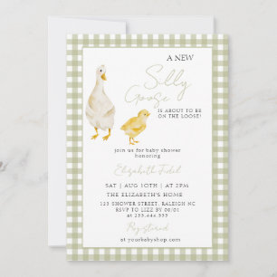 Een nieuw Gekke Goose Green Gingham Baby shower Kaart