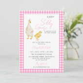 Een nieuw Gekke Goose Pink Gingham Baby shower Kaart (Staand voorkant)