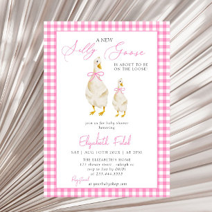 Een nieuw Gekke Goose Pink Gingham Baby shower Kaart