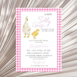 Een nieuw Gekke Goose Pink Gingham Baby shower Kaart
