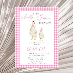 Een nieuw Gekke Goose Pink Gingham Baby shower Kaart