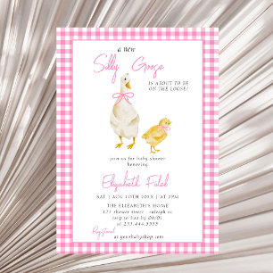 Een nieuw Gekke Goose Pink Gingham Baby shower Kaart