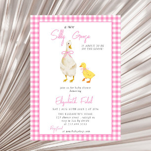 Een nieuw Gekke Goose Pink Gingham Baby shower Kaart