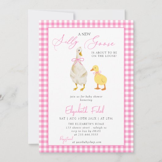 Een nieuw Gekke Goose Pink Gingham Baby shower Kaart (Voorkant)