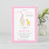 Een nieuw Gekke Goose Pink Gingham Baby shower Kaart (Staand voorkant)