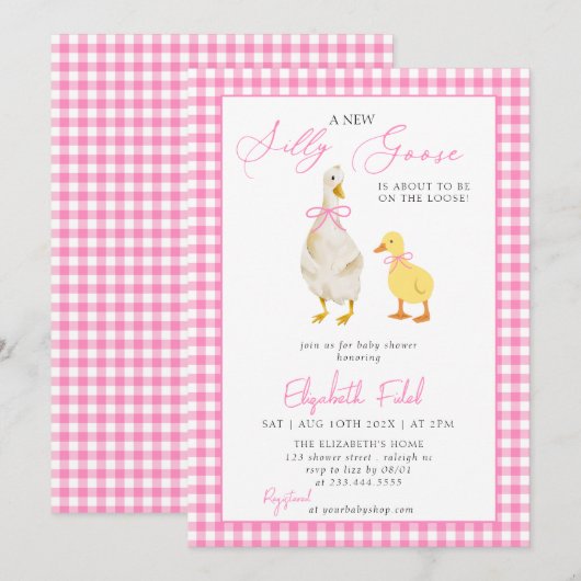 Een nieuw Gekke Goose Pink Gingham Baby shower Kaart (Voorkant / Achterkant)