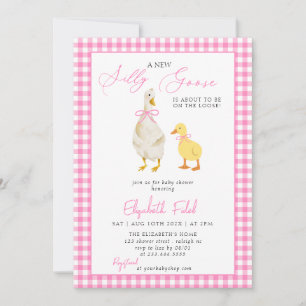 Een nieuw Gekke Goose Pink Gingham Baby shower Kaart