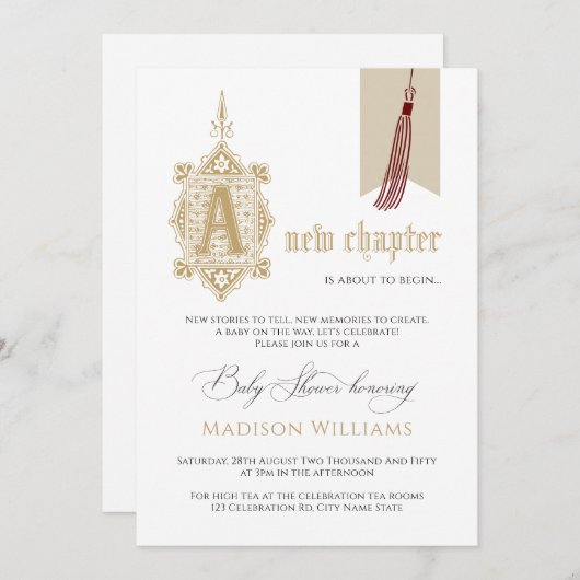 Een nieuw hoofdstuk Baby shower uitnodigen Kaart (Voorkant / Achterkant)