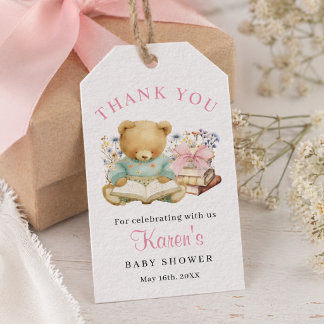 Een nieuw hoofdstuk begint baby shower meisje Dank Cadeaulabel