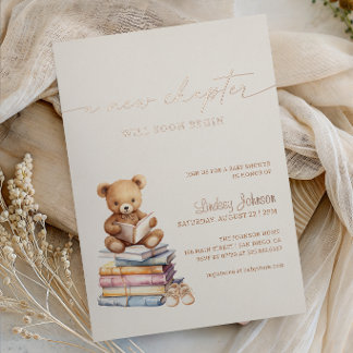 Een nieuw hoofdstuk begint baby shower teddy verha folie uitnodiging