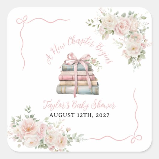 Een nieuw hoofdstuk begint Baby Shower Vierkante Sticker (Voorkant)