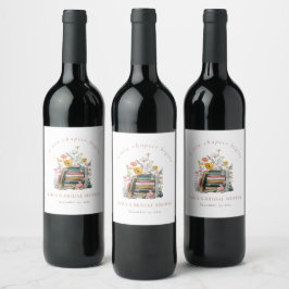 Een nieuw hoofdstuk begint Bloemrijke boeken Bruid Wijn Etiket