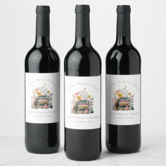 Een nieuw hoofdstuk begint Bloemrijke boeken Bruid Wijn Etiket