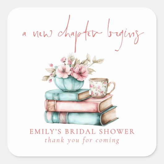 Een nieuw hoofdstuk begint Boeken Bedankt Bruidsfe Vierkante Sticker (Voorkant)