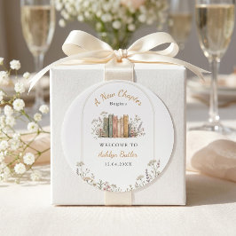 Een nieuw hoofdstuk begint Chic boek goud sjabloon Ronde Sticker
