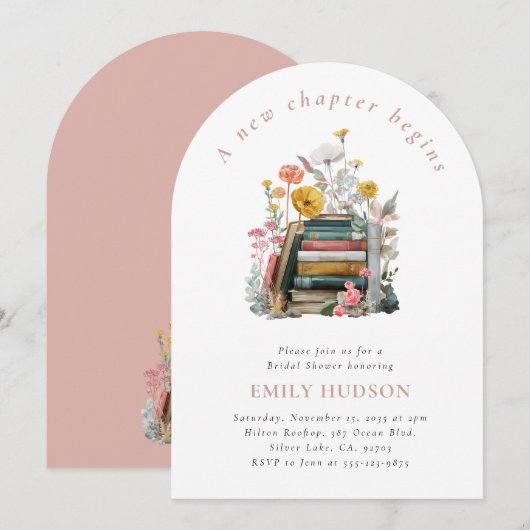 Een nieuw hoofdstuk begint Floral Books Vrijgezell Kaart (Voorkant / Achterkant)