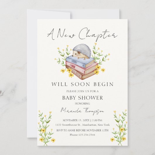 Een nieuw hoofdstuk begint Floral Hedgehog Baby sh Kaart (Voorkant)