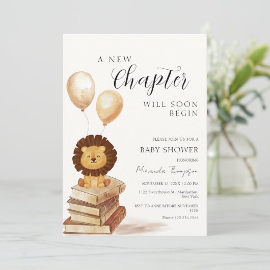 Een nieuw hoofdstuk begint Lion Balloon Baby showe Kaart (Staand voorkant)