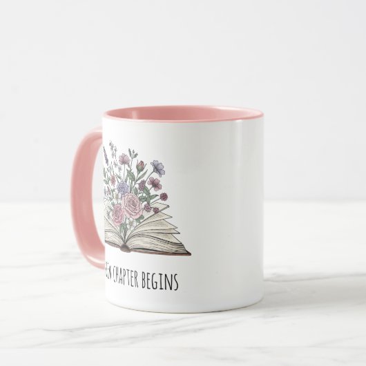 Een nieuw hoofdstuk begint met een aangepaste bloe mok (Voorkant links)