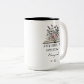 Een nieuw hoofdstuk begint met een aangepaste bloe tweekleurige koffiemok (Voorkant rechts)