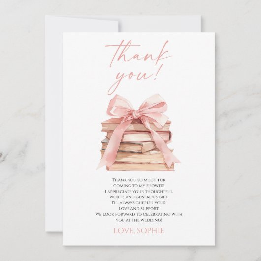 Een nieuw hoofdstuk begint Pink Bow Boeken Bruidsm Bedankkaart (Voorkant)