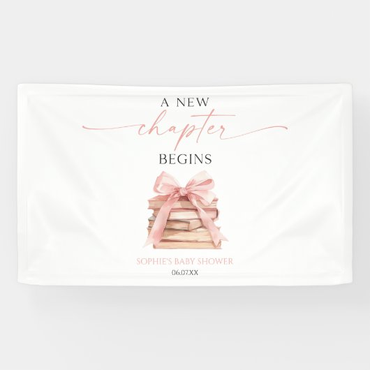 Een nieuw hoofdstuk begint Pink Bow Books Baby sho Spandoek (Horizontaal)